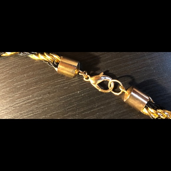 Vintage Twisted Black Rope Gold Tone Necklace - Picture 6 of 6